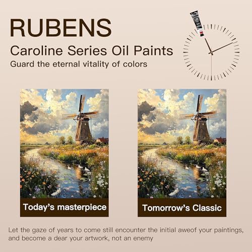 rubens Oil Paint Set 2oz 6 Count Titanium White Oil Paint for Canvas | Professional Oil Paints with Thicker Creamy Texture, High Saturation, Large Tubes Art Supplies for Adult, Artists, Beginners