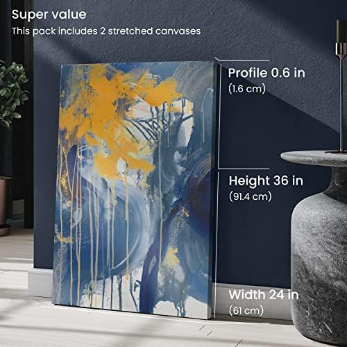ARTEZA Stretched Canvas, 24 x 36 Inches, Pack of 2, Blank White Large Canvas for Painting for Acrylic, Oil and Gouache Paints