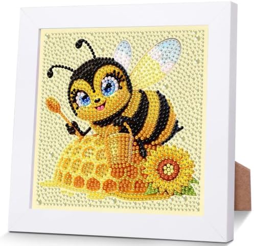 Bee Diamond Art Painting Kits for Kids with Frame Ages 4-8-12 (7x7 inch)