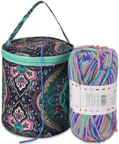 Mini Yarn Storage Small Size Yarn Bag for Crocheting with Holes,Empty Round Knitting Tote Bags protable Yarn Holder,Perfect for Travel,Beginner & Crocheter(Vintage Flower)