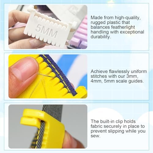 Edge Stitch Lock and Sewing Gauge, 2026 New Clip-On Sewing Ruler, 3mm 4mm 5mm Spacing, Quilting Template for Hand Sewing, Even Stitches for Beginners (3pcs White)