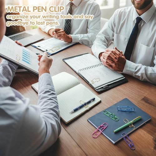15PCS Paper Clip Pen Holder for Notebook, Metal Pen Clip Holder