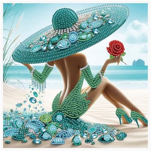 AiYuanzsh Special Shape Diamond Painting Kits for Adults, Beach Beauty 5D Crystal Rhinestone Diamond Art Painting Canvas, DIY Paint by Diamonds Unique Craft Kits, Relaxing Craft for Home Decoration