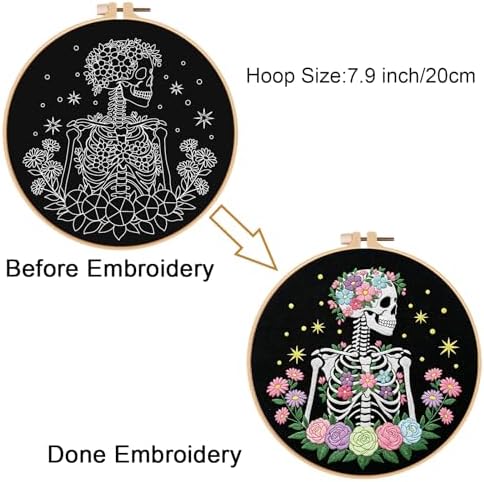 Louise Maelys Halloween Skeleton Floral DIY Embroidery Kit for Beginners