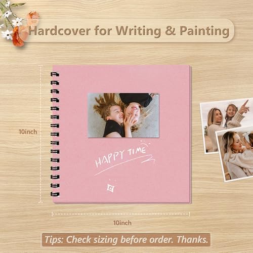 popotop 10x10 Inch Scrapbook Photo Album, 60 Page Decorative Kraft Paper Book for 4x6 8x10 Pictures, DIY Memory Photo Albums as Gifts for Wedding Baby Christmas School Family
