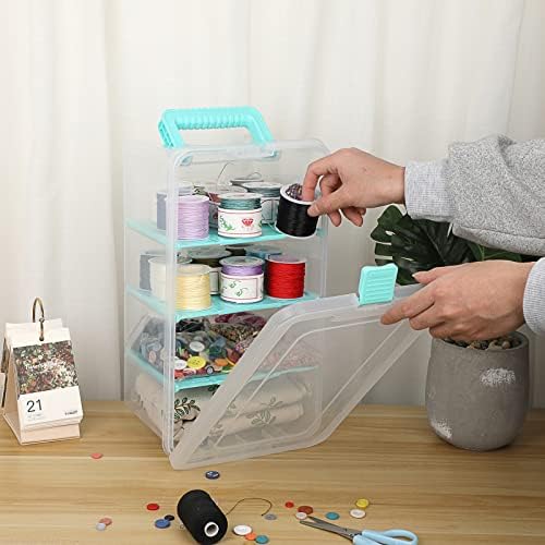 BTSKY Clear Plastic Dividing Storage Box with 4 Deep Compartment Sewing Box