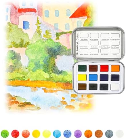 Grabie 12 Color Travel Watercolor Paint Set, Pocket Palette, Essential