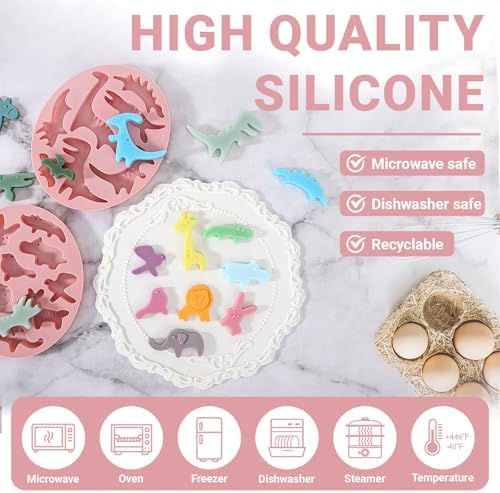 Beasea Silicone Molds, 2pcs Mini Tiny Animal Candy Chocolate Making Silicone Mat Tray Sheets for Baking Freezer Moulds Cute Dinosaurs Jungle Lion Rabbit Elephant Shape