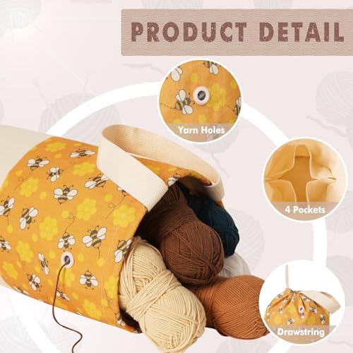 TOGETRUE Yarn Bag, Knitting Crochet Bag, Portable Yarn Storage Bags Organizer for Crocheting Project, Store Skein Ball, Short Knitting Needle (Large, Bees)