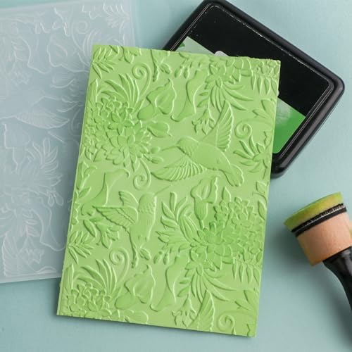 3D Embossing Folder for Card Making Hummingbird and Flowers Plastic Embossing Folder for DIY Scrapbooking Bird Floral Background Template for Paper Crafting Handmade Crafts Arts Supplies Scrapbook Dec
