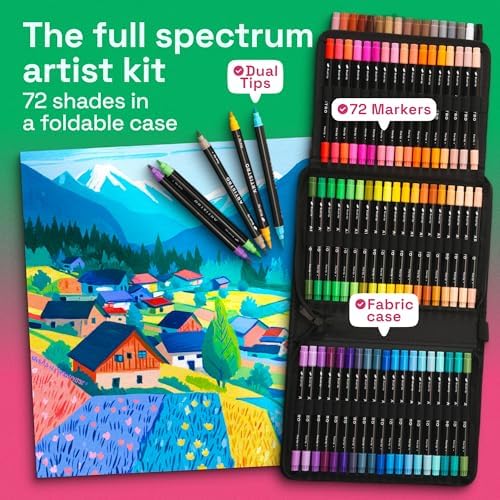 ARTISTRO Acrylic Paint Markers, Dual-Tip Paint Pens, Black 72 Pack | Brush & Fine Precision Tips, Painting & Calligraphy, Multisurface for Fabric, Rock, Glass Painting, Wood, DIY, Craft, Canvas