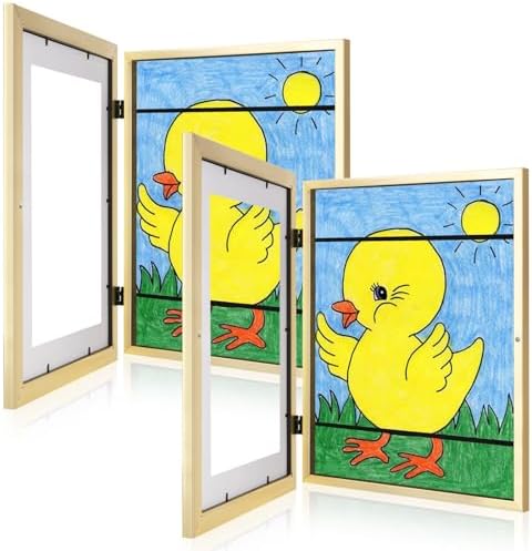 [2 Pack] Kids Art Frames, 10x12.5 Front Opening Kids Artwork Frames Changeable, Displays 8.5x11 With Mat and 10x12.5 Without Mat, Holds 50 Pcs, for 3D Picture, Crafts, Hanging Art, Portfolio Storage