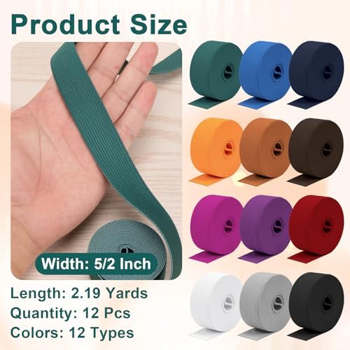 Airisoer Elastic Bands for Sewing 12 Rolls 1 Inch x 2.2 Yards, Dark Colors