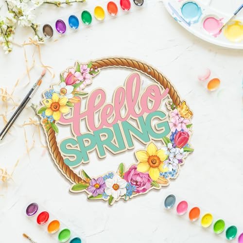 Large Size 12" Wooden Spring Ornaments to Paint, Flower Wooden DIY Blank Unfinished Round Wood Discs Ornament for Crafts Hanging Decorations(3PCS)