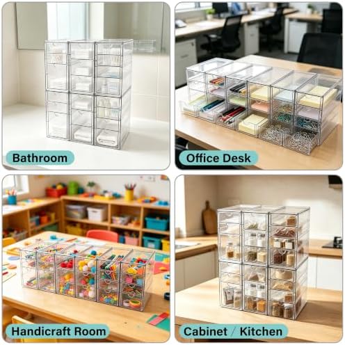 Prsildan Stackable Desk Organizers with 20 Drawers, Craft Storage Drawer
