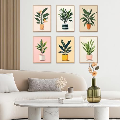 6 Pack Paint by Numbers Kit for Adults, Plants Number Painting, 8x12 Inch | DIY Adult Paint by Number Kits on Canvas for Beginners, without Frame, Botanical Home Wall Decor, Stress Relief Craft Gift