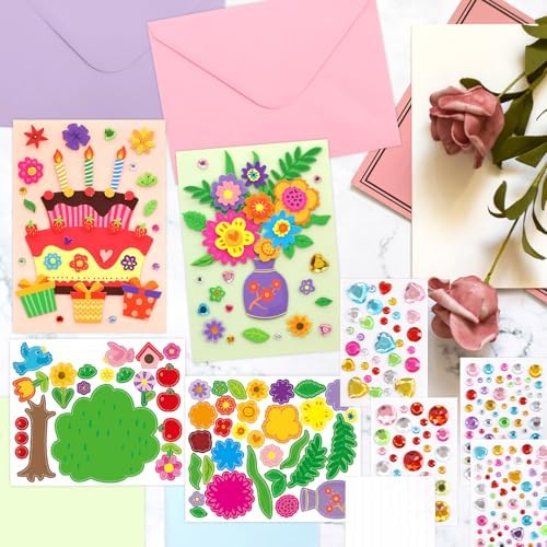 Treasure Cove Card Making Kits for Kids Handmade DIY Greeting Card 12Pcs | Thank You Cards Art Crafts, Envelopes Stickers, Girls, Boys, Birthday, Thanksgiving Party Supplies