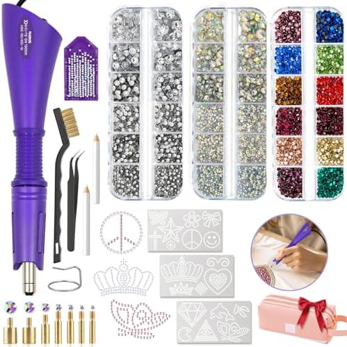 Hotfix Rhinestones Applicator DIY Kit with 4600 Crystals, 19 Pattern Design