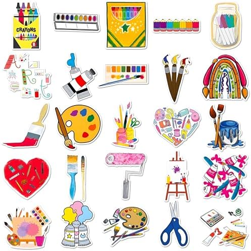 Art Painting Stickers, 100Pcs Paint Palette Stickers Paint Brushes Sticker Pigment Stickers Decals for Laptop Water Bottles Skateboard Luggage Computer, Gifts for Kids Girls Teens