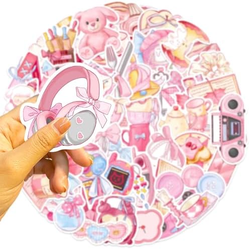 DothRayan 100PCS Coquette Pink Aesthetic Pack Stickers, Cute Bow Tie Girls Pink Sticker for Water Bottles,Laptop,Scrapbook Vinyl Waterproof Aesthetic Decals
