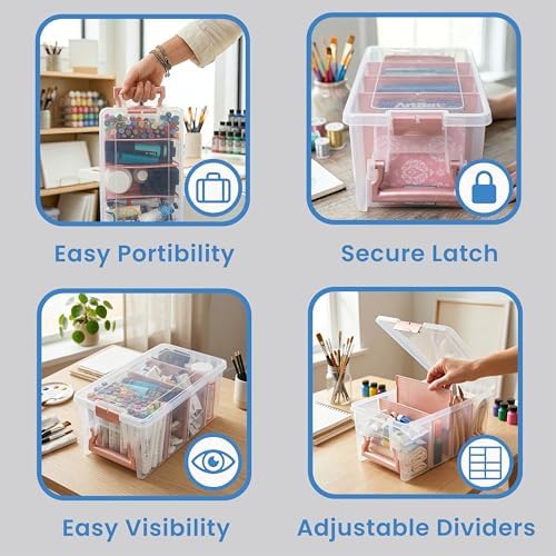 ArtBin Semi Satchel Portable Craft Organizer with 3 Dividers - Clear Plastic Storage Case for Art & Craft Supplies