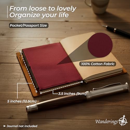 Wanderings Zipper Case Card Sleeve Holder Travelers Journal Accessory for Refillable Travel Journals - Pocket/Passport Size - 3.5" x 5" - Durable 100% Cotton Fabric Planner Accessories