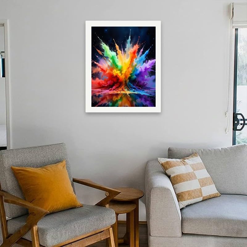 TAOPAOLAB Bright Rainbow Paint by Numbers Kit for Adults - DIY Rainbow Color Explosion on Dark Background Painting on Canvas 16x20 Inches, Acrylic Paint Set, Suitable for Beginners,Art for Decoration