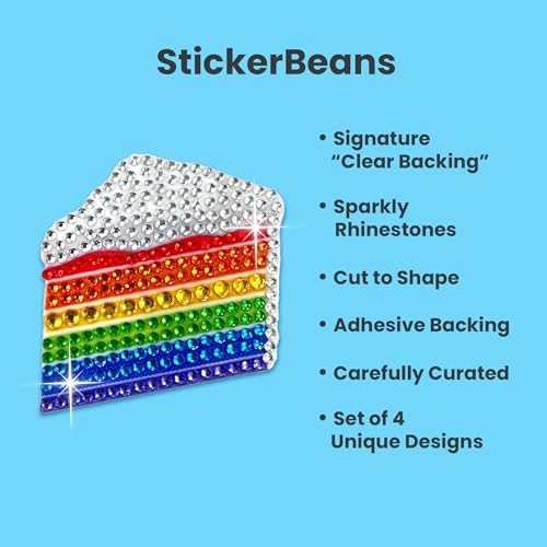 StickerBeans® Rhinestone Stickers - Happiness Sticker Pack, 2” x 2” Each Unique Sparkly Cut-to-Shape for Collecting, Trading, Decorating Laptops, Phone Cases, Scrapbooks