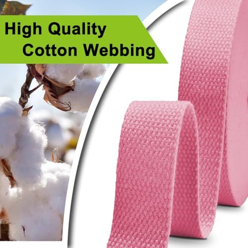 Cotton Webbing 1 Inch 12 Yards BabyPink Cotton Webbing Straps for Bags Handles, 1 Inch Weave Webbing for Cloth Tote Bag Straps Making,Cloth Belt, DIY Crafts Decoration