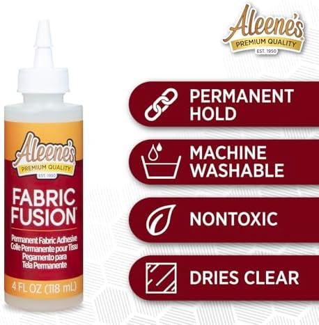 Aleene's Fabric Fusion Glue 4 oz 3-Pack, Permanent and Washable Adhesive, No-Sew Fabric Glue for Clothing, Denim, Polyester, Cotton, Flannel Materials, Dries Flexible