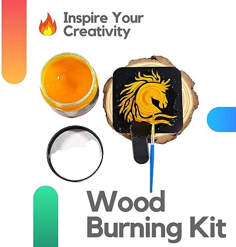BIGTHUMB Wood Burning Gel Kit 4 OZ | Heat Activated Non-Toxic Paste for DIY Crafting, with Mini Scraper, Template Sticker, Paint Brush - Accurately & Easily Burn Designs on Wood, Canvas, Denim