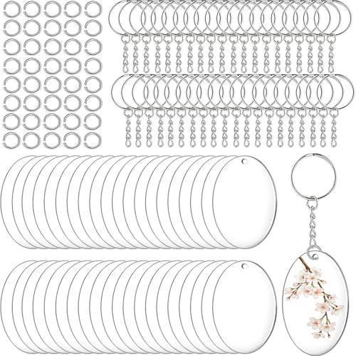120Pcs Acrylic Keychain Blanks, BetterJonny 40Pcs Oval Key Tags with Key Chain Rings and Open Rings Unfinished Clear Ornament for DIY Crafting & Vinyl Projects