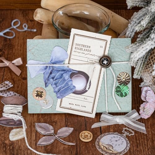 Mayplous 2 Packs Vintage Scrapbook Paper and Sticker Set – Sewing Theme Die-Cut Paperboard Retro Stickers with Cord, Bowknot & Button for Junk Journal, Scrapbooking, Handicrafts & Decoupage (Miller)