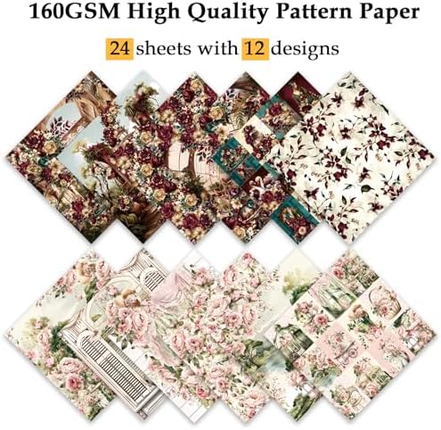 Scrapbook Paper, 24 Sheets 6"×6" 160gsm Single-Sided Patterned Cardstock