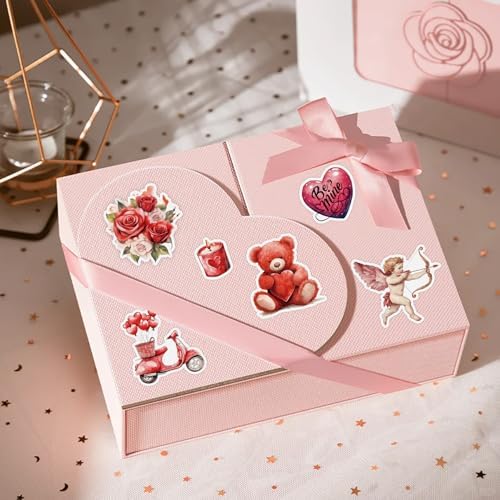 200 Pcs Valentines Day Heart Stickers for Journals Cards Gift Wrapping Scrapbooks DIY Crafts, Heart Stickers,Pink Red Love Theme Premium Craft Supplies