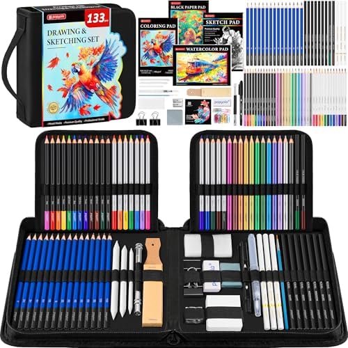 133 Pack Drawing Set Sketching Kit, Pro Art Supplies Sketch Pencils Set
