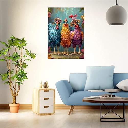 Hestarcul Framed Paint by Numbers Kit for Adults,Painting by Numbers Kits with Framed on Canva for Beginner,DIY Watercolor Oil Painting Frame for Birthday Gift Decor for Home Wall. (chicken1)