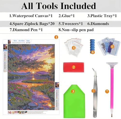 ckdiluy Landscape Diamond Art Kits for Adults Beginners, 5D DIY Sunset Diamond Painting Kits, Full Round Drill Diamonds Dots Gem Art Crystal, Home Wall Decor 12X16 Inch
