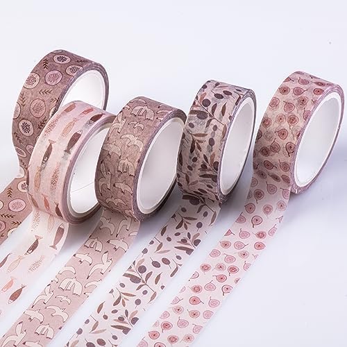 DIVERSEBEE Pastel Washi Tape Set, 5 Rolls Decorative Scrapbook Tape, Cute Craft Tape, Scrapbooking Bullet Journal Supplies, Bible Journaling, Planner Accessories, Gift Wrap Tape (Nature)