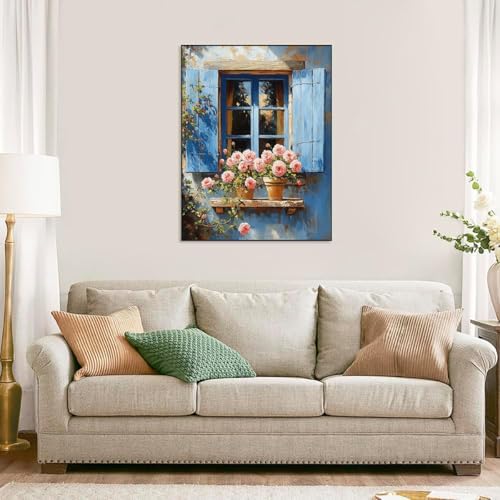 Accompany Wind Flowers Window Diamond Art Kits for Adults, 5D Window Scenery Diamond Painting Kits for Beginners,DIY Round Full Drill Diamonds Gem Art Crafts for Home Wall Decor Gifts 12x16 Inch
