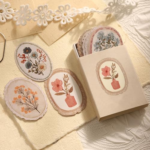 45Pcs Vintage Flower Stickers for Scrapbooking Stationary Decorative Sticker Plant Floral Sticker Scrapbook Stickers for Journaling Journal Supplies Wildflower Decal Gift Box Seal Decals for Crafts