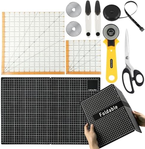 Rotary Cutter Set - 45mm Fabric Cutter with A3 Self-Healing Cutting Mat, 2 Extra Blades, Acrylic Sewing Rulers, Sewing Scissors, Craft Knife - Complete Kit for Sewing, Quilting, Patchwork, Crafting