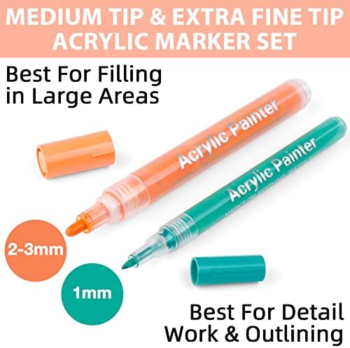 JR.WHITE 36 Pack Acrylic Paint Marker Pens for Rock Painting, Wood, Canvas, Ceramic, Glass, Fabric,Arts Crafts Supplies for Adults Fine Tip & Medium Tip