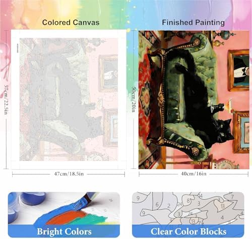 bleihum Black Cat Paint by Numbers Kit on Canvas for Adults 16x20inch