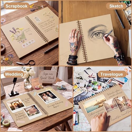 PerKoop 2 Pcs 8.5"x11" Spiral Sketch Books Sketch Pads, Kraft Brown