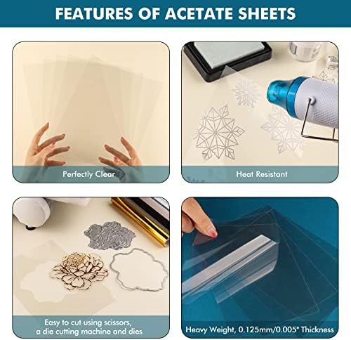Briartw 50 Sheets 4.3x6.3inch Heat Resistant Clear Acetate Sheets for Embossing and Stamping for Shaker Cards Window Plastic Sheets Heat Embossed Card Making Friendly Acetate Sheets Anti-static,0.005"