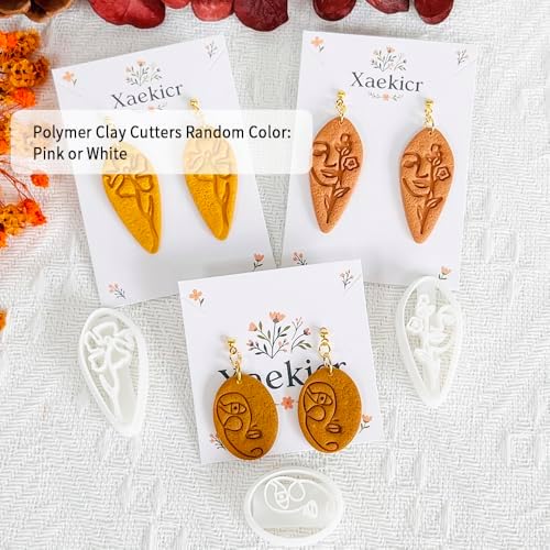 Xaekicr Abstract Face Polymer Clay Cutters Set – 3PCS Clay Earring Cutters with Floral Line Design – Embossed Polymer Clay Molds for DIY Jewelry and Crafts