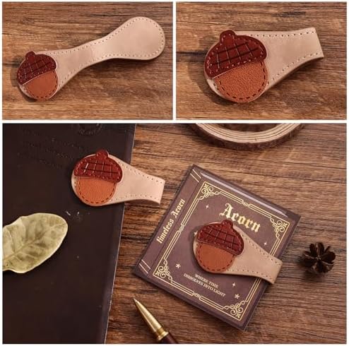 2PCS Vintage Magnetic Leather Bookmark, Leather Magnetic Bookmarks for Women, Magnetic PU Bookmarks Clip Book Accessories, Lemon & Acorn