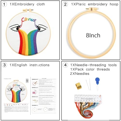 Crafmanoe Hand Embroidery Kits for Beginners Adults, LGBT Embroidery Starter Kit, Stamped Cross Stitch Kits for Beginners Adult Craft Kits for Women, Entire Set of Embroidery Supplies & Video Tutorial