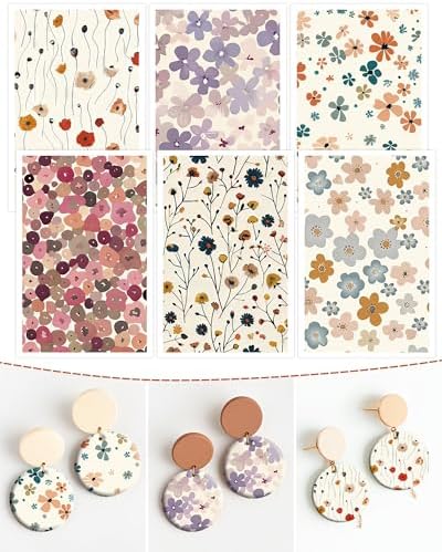 Puocaon Flower Clay Transfer Paper - 18 Pcs Colorful Floral Transfer Sheets for Polymer Clay Jewelry for Flower Earrings Design